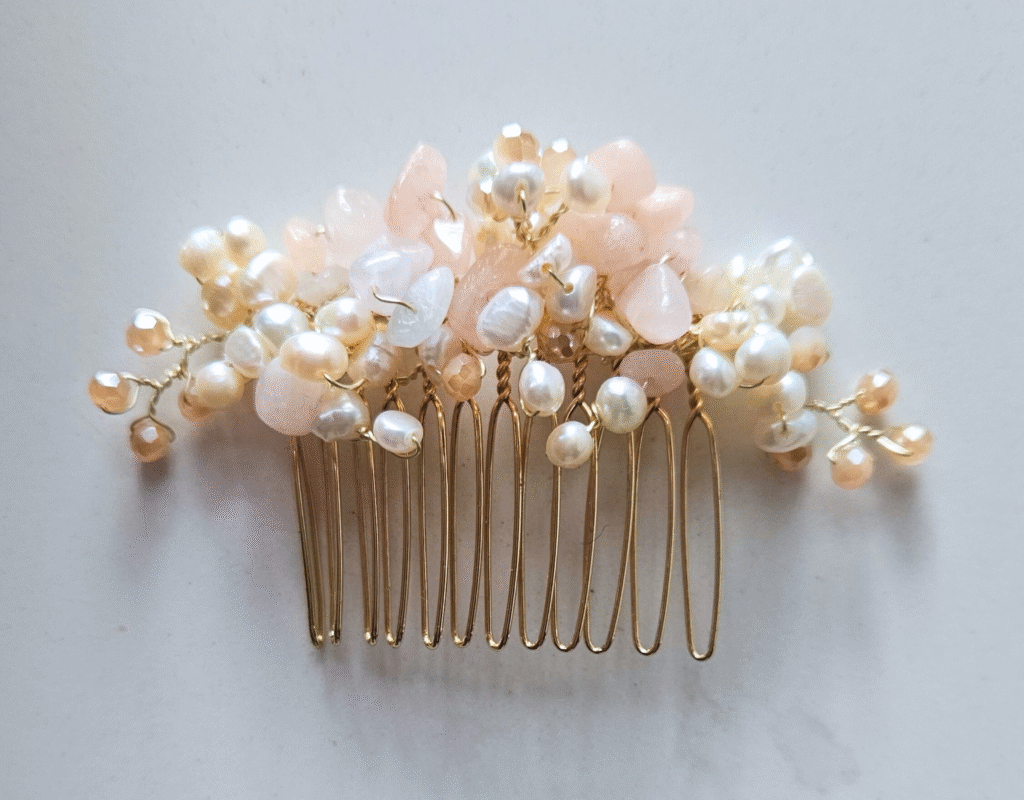 peach en pearl bridal comb