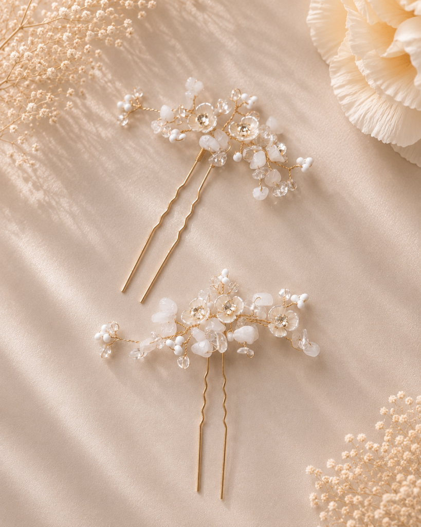 camellia gold bruidshaaraccessoire van natuursteentjes