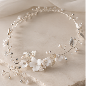 hairvine zilver met witte bloemen