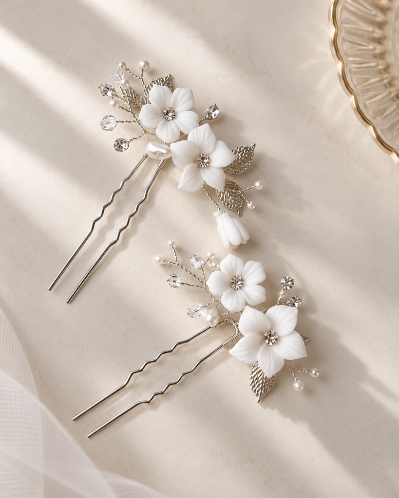 zilver en witte bruidsbloemen accessoire