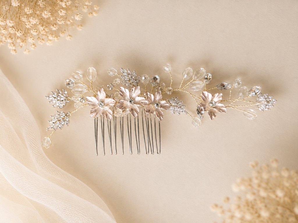 Zinnia luxe gouden bruids haaraccessoire