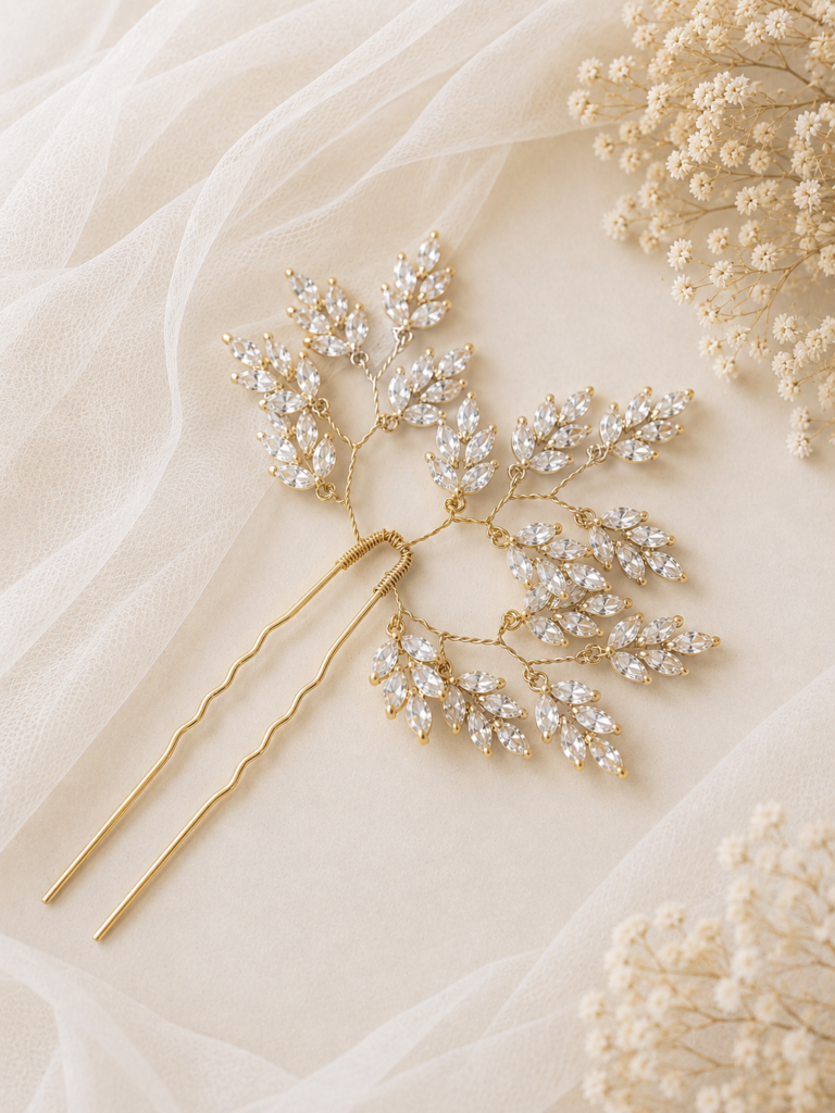 bruidshaaraccessoire met gouden blaadjes